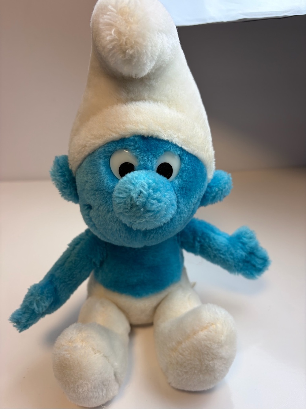 Blue Plush Smurf Doll with White Hat - Soft Kids Toy
